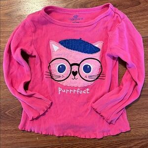 Okie Dokie Pink Cat Graphic Kids Top